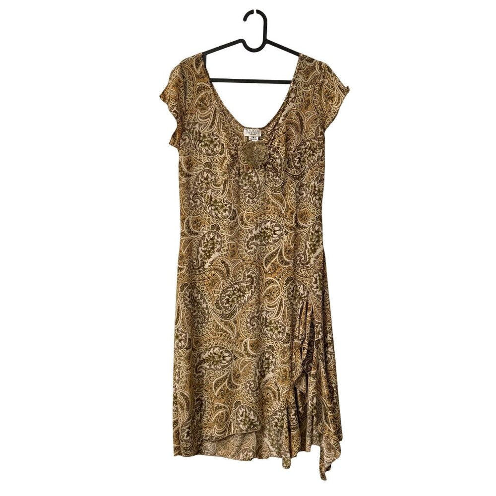 VTG Maria Gabrielle Brown Paisley Y2K Fairy Whimsical Asymmetric Hem Dress M